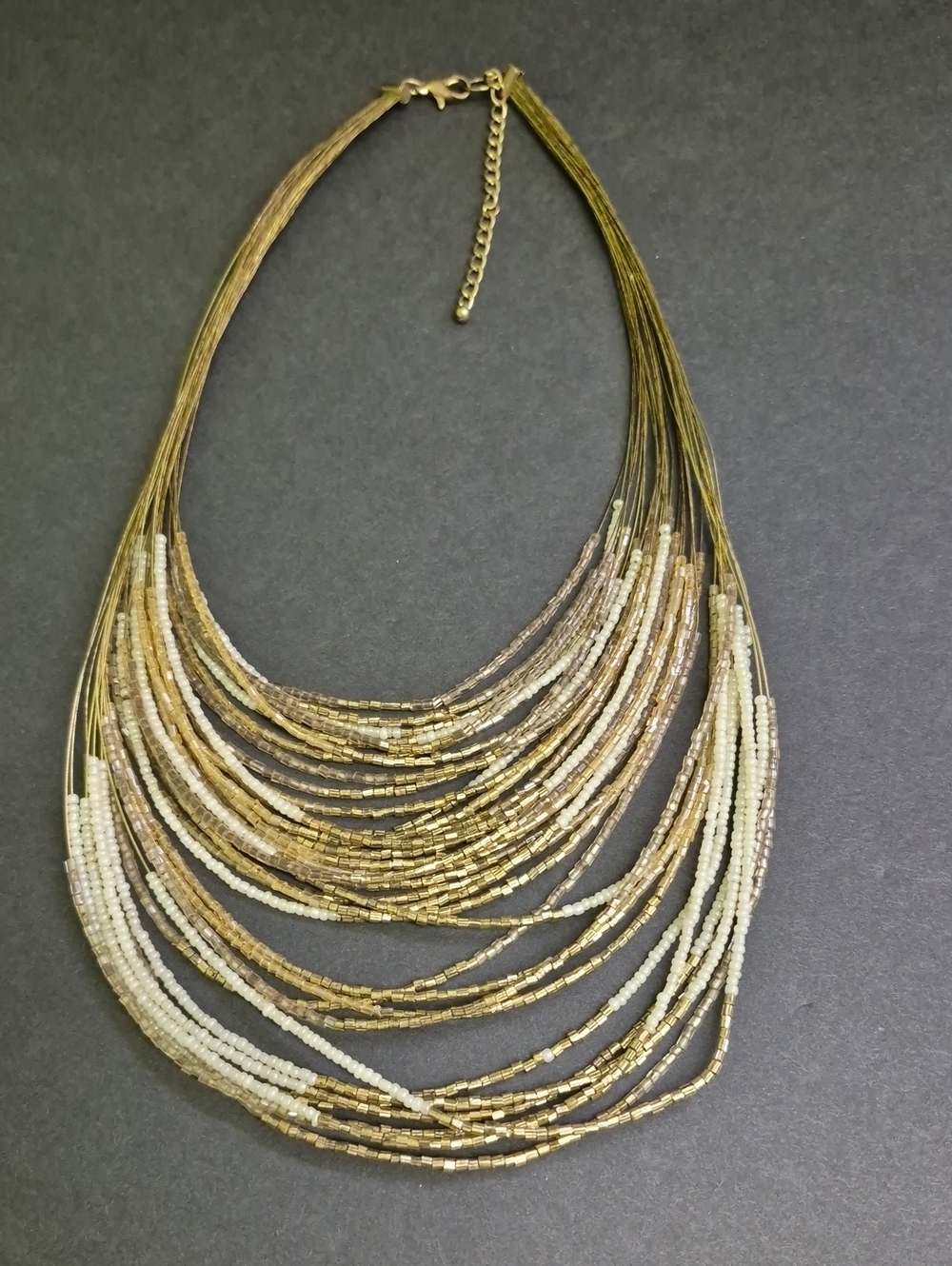 Multi-Strand Gold and Cream Glass Beaded 18" In. Necklace - Women Jewelry